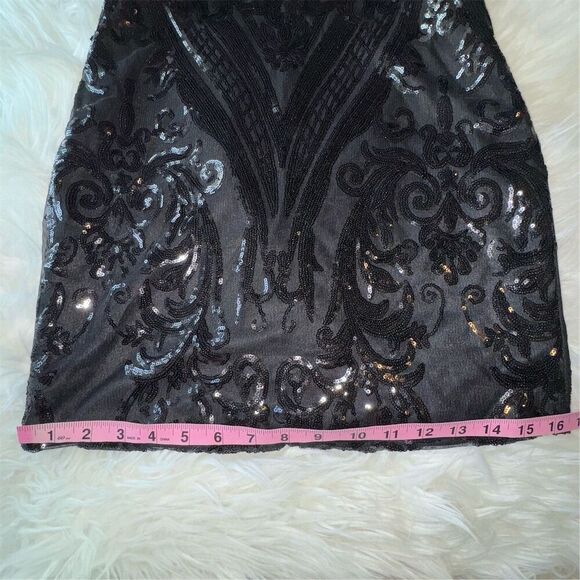 Black Sequin Homecoming Party Date Strapless Mini Dress Crisscross Back Size 2 - Picture 9 of 13